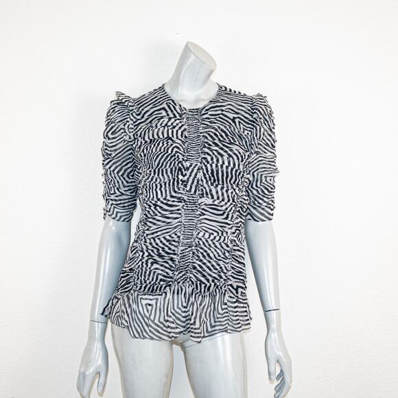 Isabel Marant Etoile Women's Ruched Tiered Silk Blouse Striped sz 42 - Picture 1 of 10